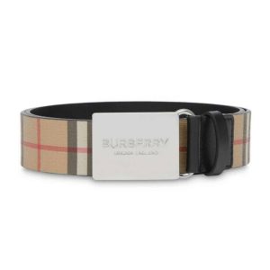 BURBERRY PLAQUE BUCKLE VINTAGE CHECK E-CANVAS BELT – B023