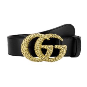 GUCCI LEATHER BELT W/ TEXTURED DOUBLE G BUCKLE – B10
