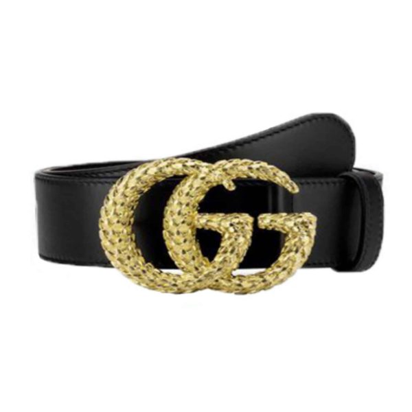 GUCCI LEATHER BELT W/ TEXTURED DOUBLE G BUCKLE – B10