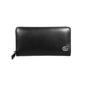 Gucci gg Marmont Leather Zip Around Wallet Black Metal Free Tanned Leather Double G – WEG002