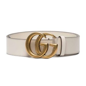 GUCCI WHITE LEATHER BELT WITH DOUBLE G BUCKLE – B15