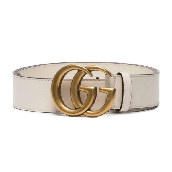 GUCCI WHITE LEATHER BELT WITH DOUBLE G BUCKLE – B15