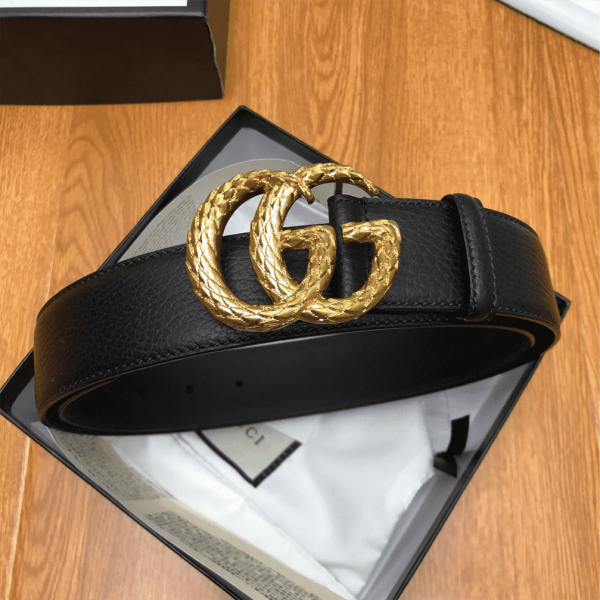 GUCCI LEATHER BELT W/ TEXTURED DOUBLE G BUCKLE – B10 - Image 2