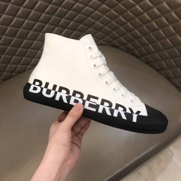 BURBERRY LOGO PRINT GABARDINE HIGH-TOP SNEAKERS – BBR32 - Image 2