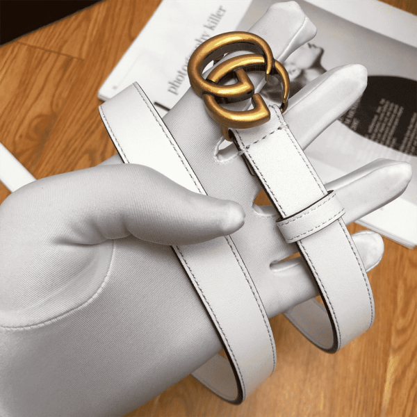 GUCCI WHITE LEATHER BELT WITH DOUBLE G BUCKLE – B15 - Image 2