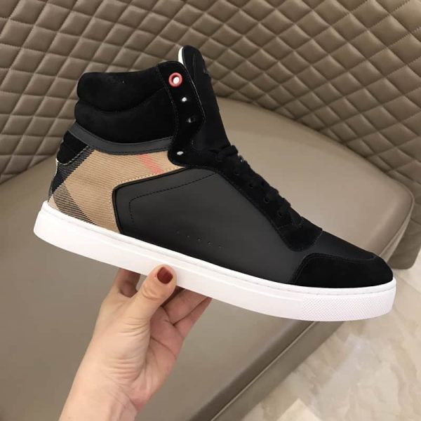 BURBERRY LEATHER AND HOUSE CHECK HI-TOP SNEAKERS – BBR28 - Image 2