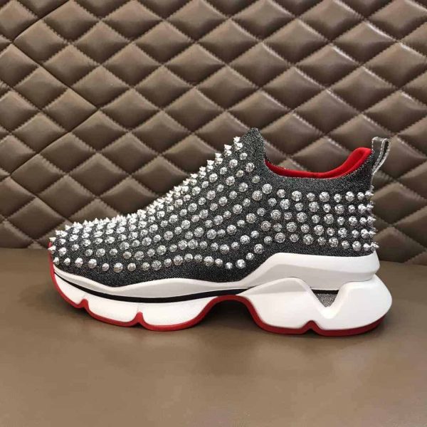 CHRISTIAN LOUBOUTIN GREY SPIKE SOCK SNEAKER- CL50 - Image 6