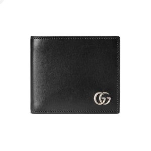 Gucci Men’s GG Marmont Leather Bi-Fold Wallet Black Smooth Leather Palladium-Toned Hardware – WEG001