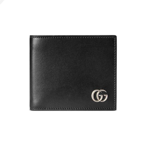 Gucci Men’s GG Marmont Leather Bi-Fold Wallet Black Smooth Leather Palladium-Toned Hardware – WEG001