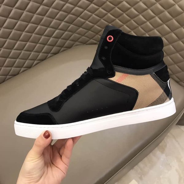 BURBERRY LEATHER AND HOUSE CHECK HI-TOP SNEAKERS – BBR28 - Image 8