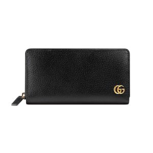 Gucci gg Marmont Leather Zip Around Wallet Black Metal Free Tanned Leather Double G – WEG003