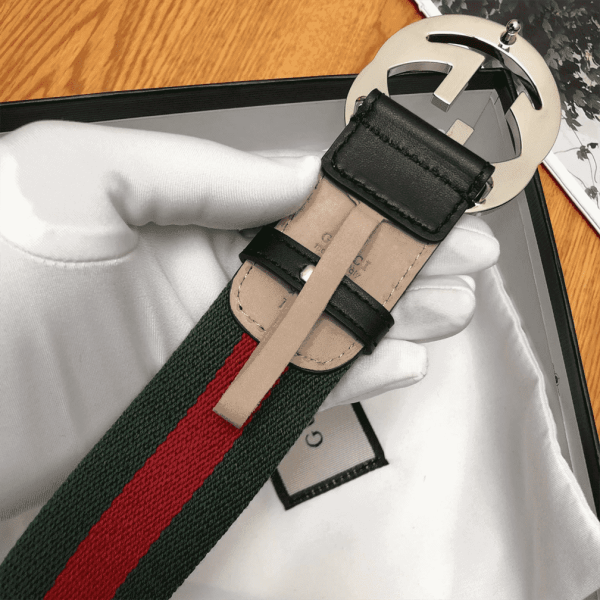 GUCCI MEN’S WEB STRIPED CANVAS BELT – B9 - Image 7