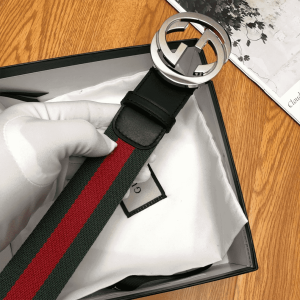 GUCCI MEN’S WEB STRIPED CANVAS BELT – B9 - Image 6