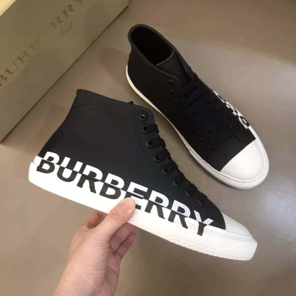 BURBERRY LOGO PRINT GABARDINE HIGH-TOP SNEAKERS – BBR31 - Image 6