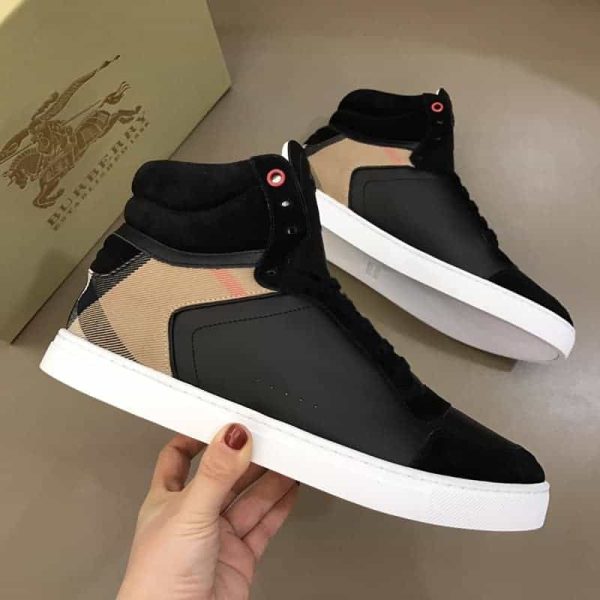 BURBERRY LEATHER AND HOUSE CHECK HI-TOP SNEAKERS – BBR28 - Image 6