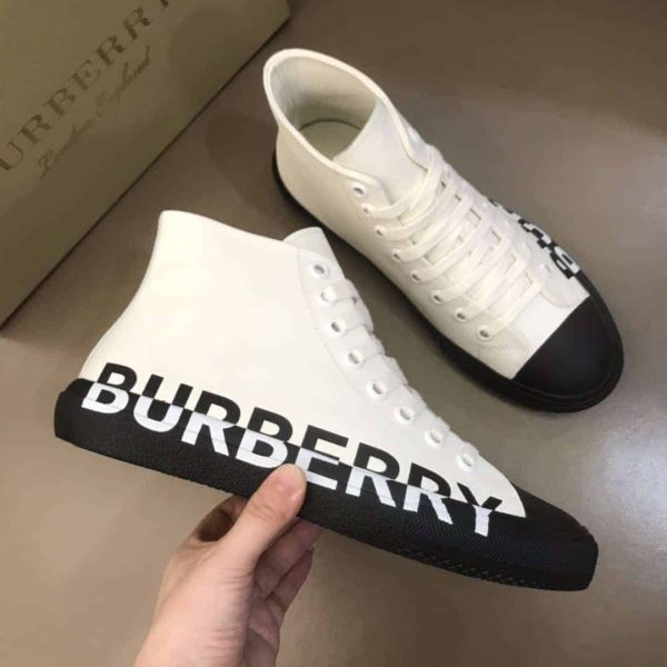 BURBERRY LOGO PRINT GABARDINE HIGH-TOP SNEAKERS – BBR32 - Image 6
