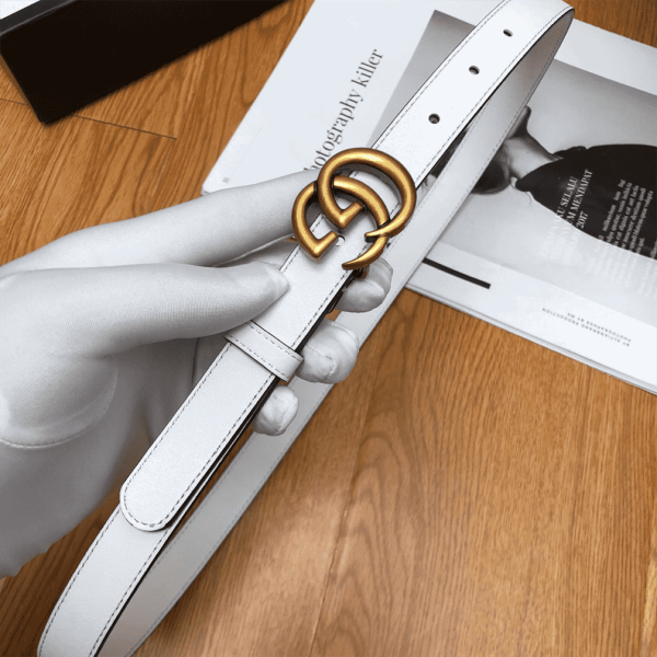 GUCCI WHITE LEATHER BELT WITH DOUBLE G BUCKLE – B15 - Image 5