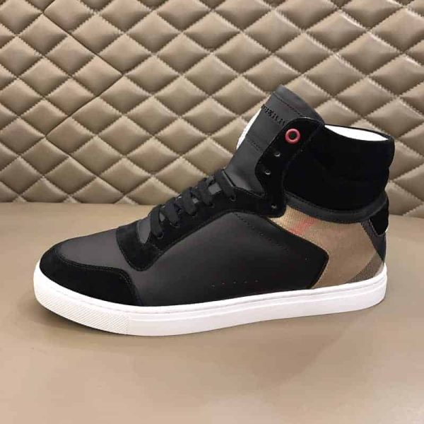 BURBERRY LEATHER AND HOUSE CHECK HI-TOP SNEAKERS – BBR28 - Image 5