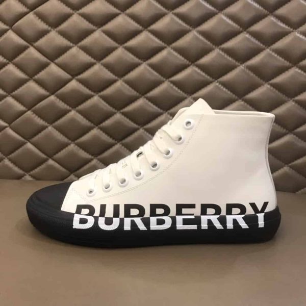 BURBERRY LOGO PRINT GABARDINE HIGH-TOP SNEAKERS – BBR32 - Image 5