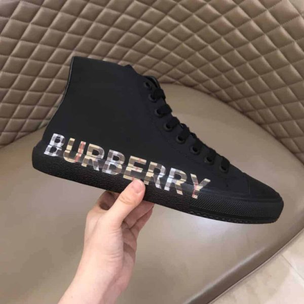 BURBERRY LOGO PRINT GABARDINE HIGH-TOP SNEAKERS – BBR82 - Image 2