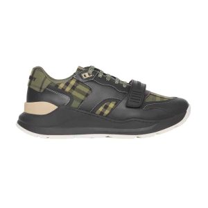 BURBERRY CHECK LACE-UP SNEAKERS IN MILITARY GREEN – BBR092