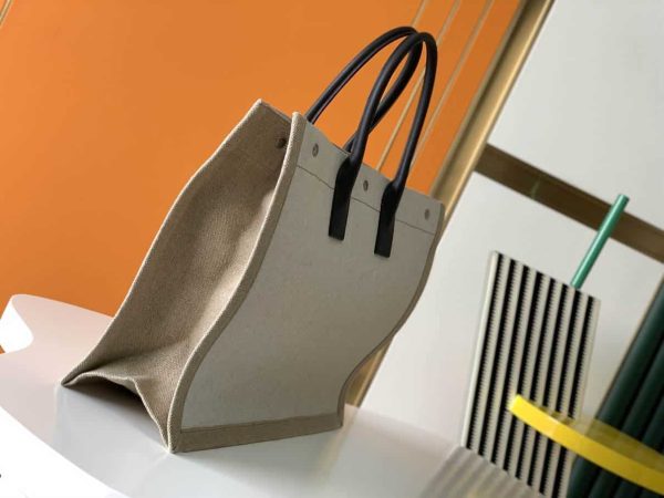 RIVE GAUCHE TOTE BAG IN LINEN AND LEATHER – WBY16 - Image 8