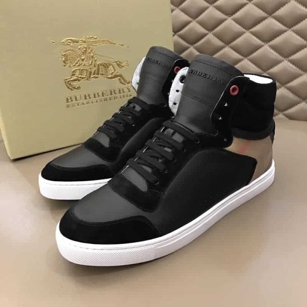 BURBERRY LEATHER AND HOUSE CHECK HI-TOP SNEAKERS – BBR28 - Image 4