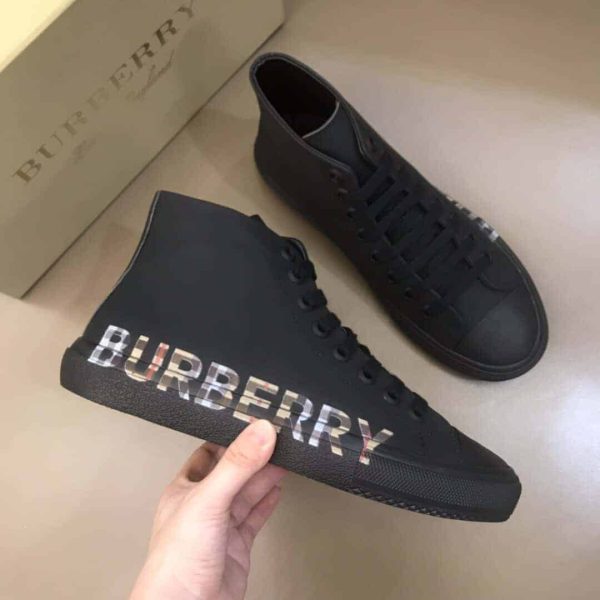 BURBERRY LOGO PRINT GABARDINE HIGH-TOP SNEAKERS – BBR82 - Image 5