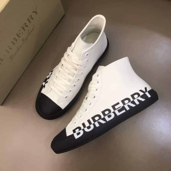 BURBERRY LOGO PRINT GABARDINE HIGH-TOP SNEAKERS – BBR32 - Image 3