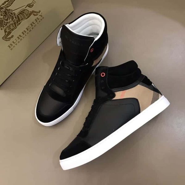 BURBERRY LEATHER AND HOUSE CHECK HI-TOP SNEAKERS – BBR28 - Image 3