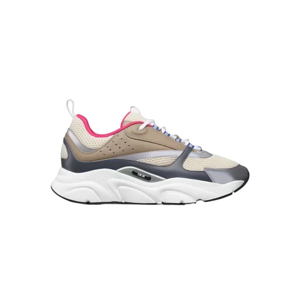 B22 SNEAKER BEIGE TECHNICAL MESH WITH DEEP GRAY AND BROWN SMOOTH CALFSKIN – CD126