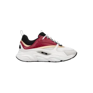 B22 SNEAKER WHITE AND BLACK TECHNICAL MESH WITH BURGUNDY WHITE AND GOLD-TONE CALFSKIN – CD128
