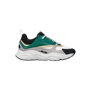 B22 SNEAKER WHITE AND BLACK TECHNICAL MESH WITH GREEN WHITE AND GOLD-TONE CALFSKIN – CD129