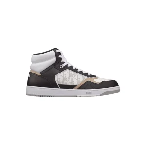 B27 HIGH-TOP SNEAKER BLACK WHITE AND BEIGE SMOOTH CALFSKIN WITH WHITE DIOR OBLIQUE GALAXY LEATHER  – CD119