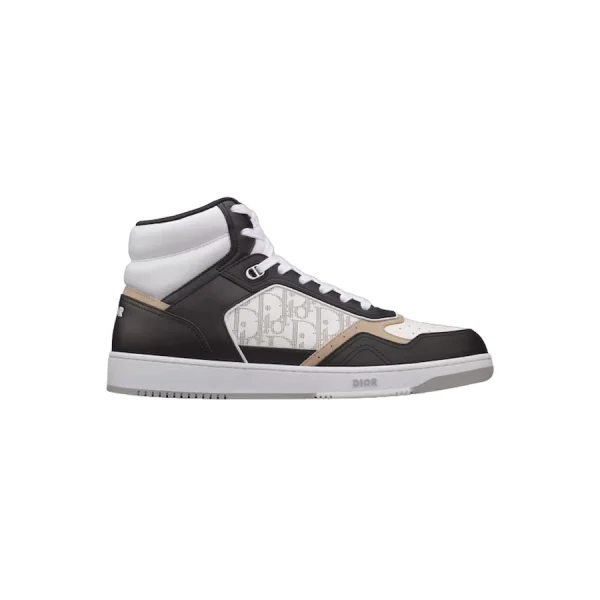 B27 HIGH-TOP SNEAKER BLACK WHITE AND BEIGE SMOOTH CALFSKIN WITH WHITE DIOR OBLIQUE GALAXY LEATHER  – CD119