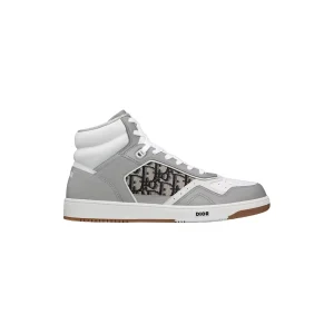 B27 HIGH-TOP SNEAKER GRAY AND WHITE SMOOTH CALFSKIN WITH BEIGE AND BLACK DIOR OBLIQUE JACQUARD – CD117