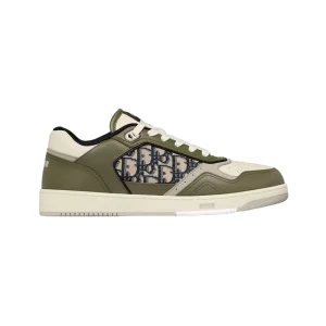 B27 LOW-TOP SNEAKER OLIVE AND CREAM SMOOTH CALFSKIN WITH BEIGE AND BLACK DIOR OBLIQUE JACQUARD – CDO91