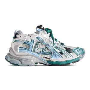 BALENCIAGA MEN’S RUNNER SNEAKER IN WHITE/GREEN/BLUE – BB229