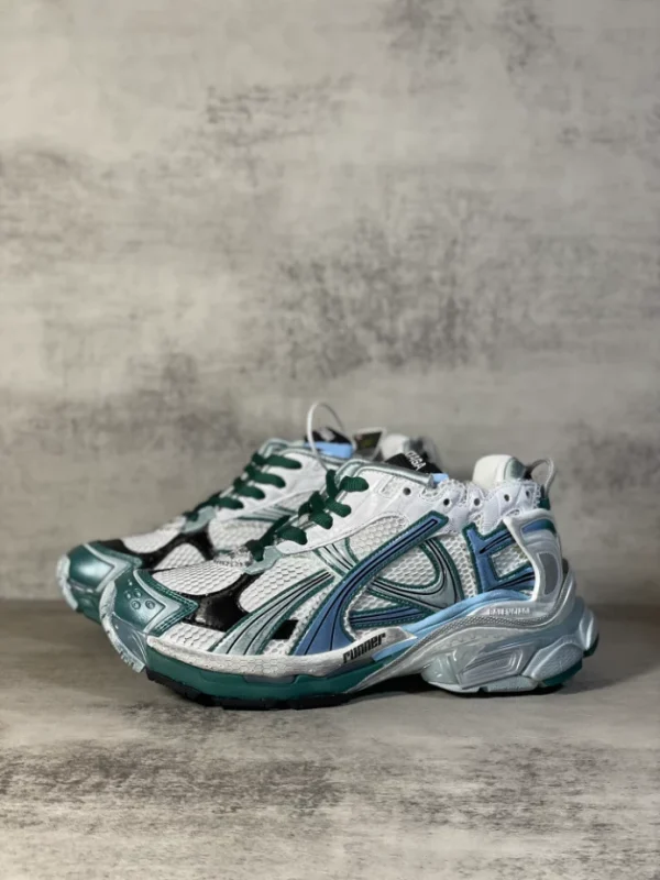 BALENCIAGA MEN’S RUNNER SNEAKER IN WHITE/GREEN/BLUE – BB229 - Image 4