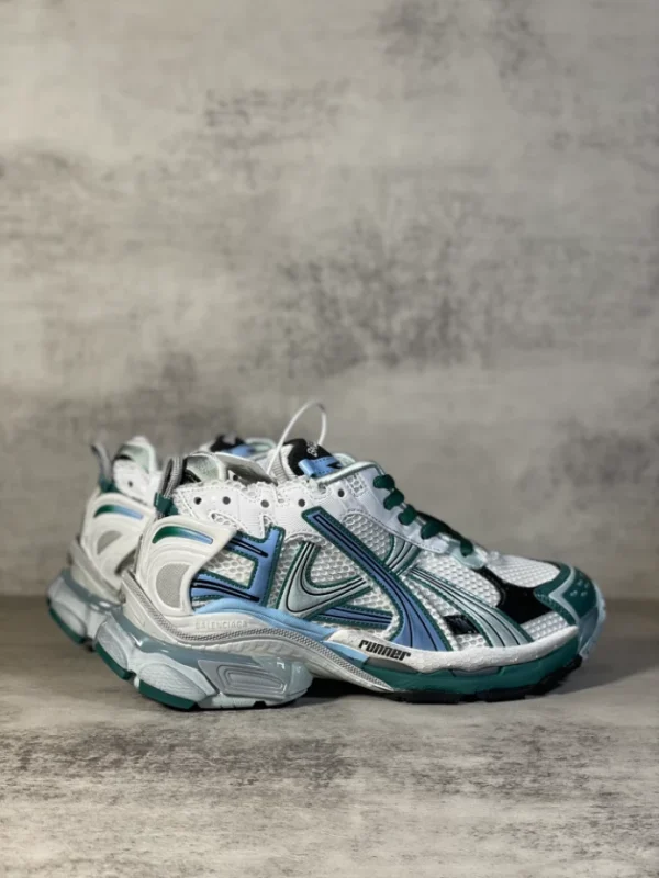 BALENCIAGA MEN’S RUNNER SNEAKER IN WHITE/GREEN/BLUE – BB229 - Image 8