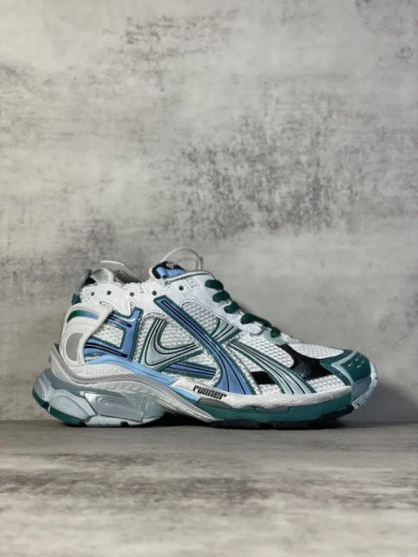 BALENCIAGA MEN’S RUNNER SNEAKER IN WHITE/GREEN/BLUE – BB229 - Image 2