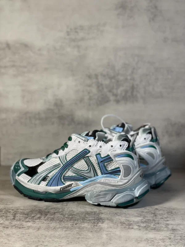 BALENCIAGA MEN’S RUNNER SNEAKER IN WHITE/GREEN/BLUE – BB229 - Image 10