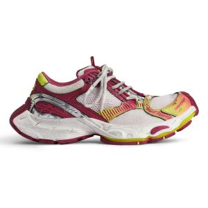 BALENCIAGA MEN’S STAPLER SNEAKER IN WHITE/PINK/NEON YELLOW/SILVER – BB218