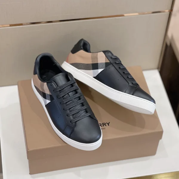 BURBERRY LEATHER AND CHECK COTTON SNEAKERS – BBR122 - Image 7