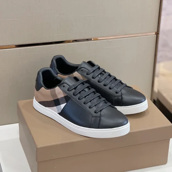 BURBERRY LEATHER AND CHECK COTTON SNEAKERS – BBR122 - Image 8