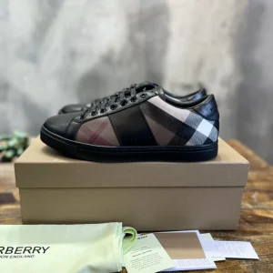 BURBERRY LEATHER AND CHECK COTTON SNEAKERS – BBR124