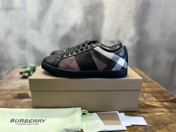 BURBERRY LEATHER AND CHECK COTTON SNEAKERS – BBR124