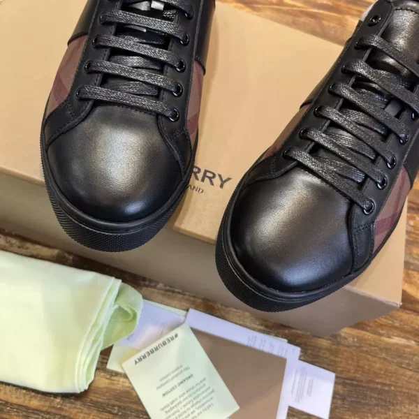 BURBERRY LEATHER AND CHECK COTTON SNEAKERS – BBR124 - Image 4