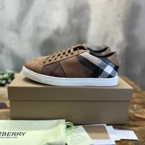 BURBERRY LEATHER AND CHECK COTTON SNEAKERS – BBR125