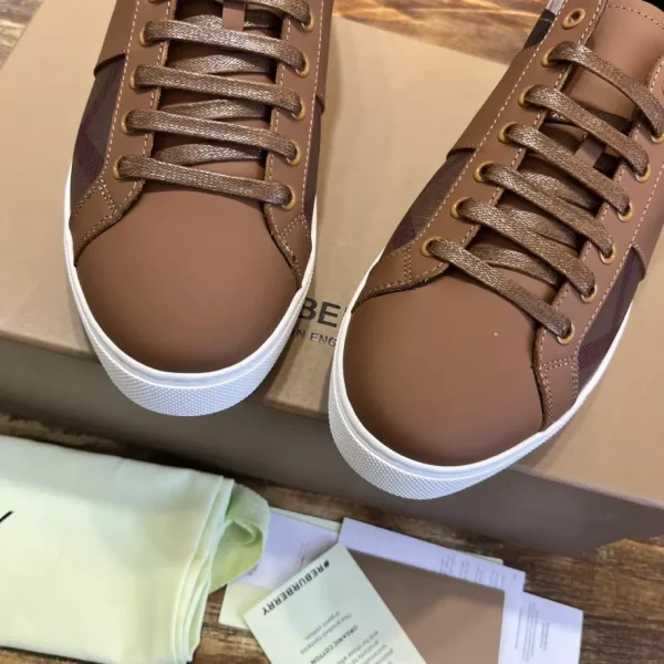 BURBERRY LEATHER AND CHECK COTTON SNEAKERS – BBR125 - Image 3